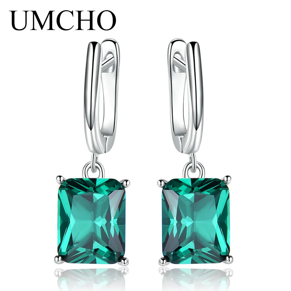 UMCHO solidna 925 Sterling Silver Emerald zaręczynowe kolczyki ślubne dla kobiet kamień szlachetny Vintage komunikat biżuteria dla nowożeńców prezent dla