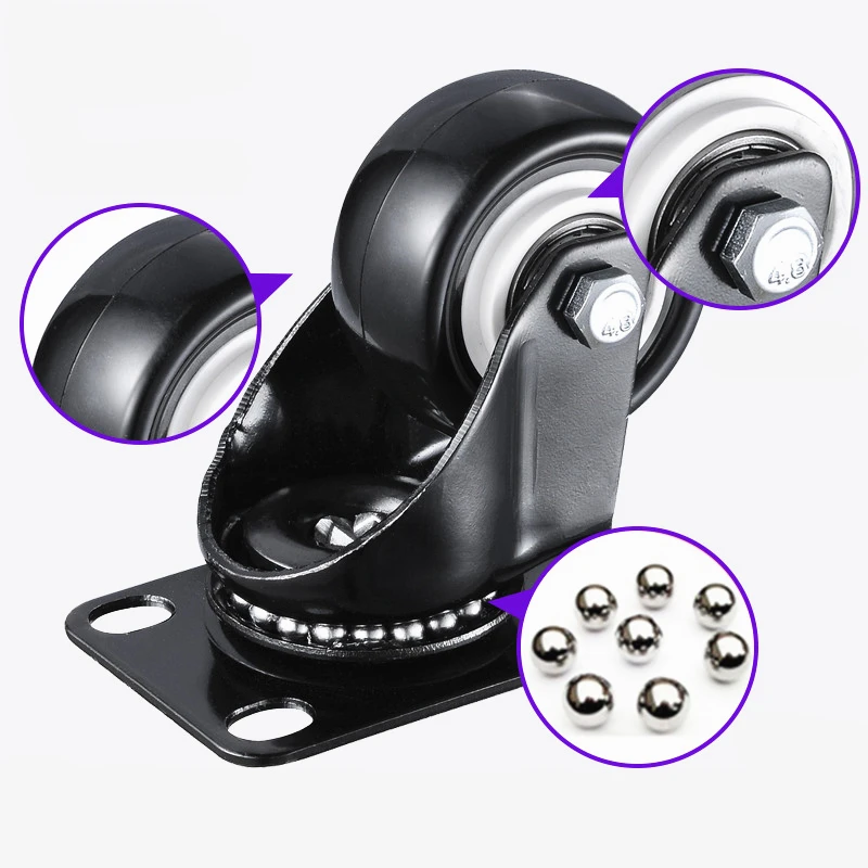 2pcs/lot 2 inches 50mm Bearing Capacity 100kg Black Trolley Wheels Caster Rubber Swivel Casters for Office Chair Sofa Platform