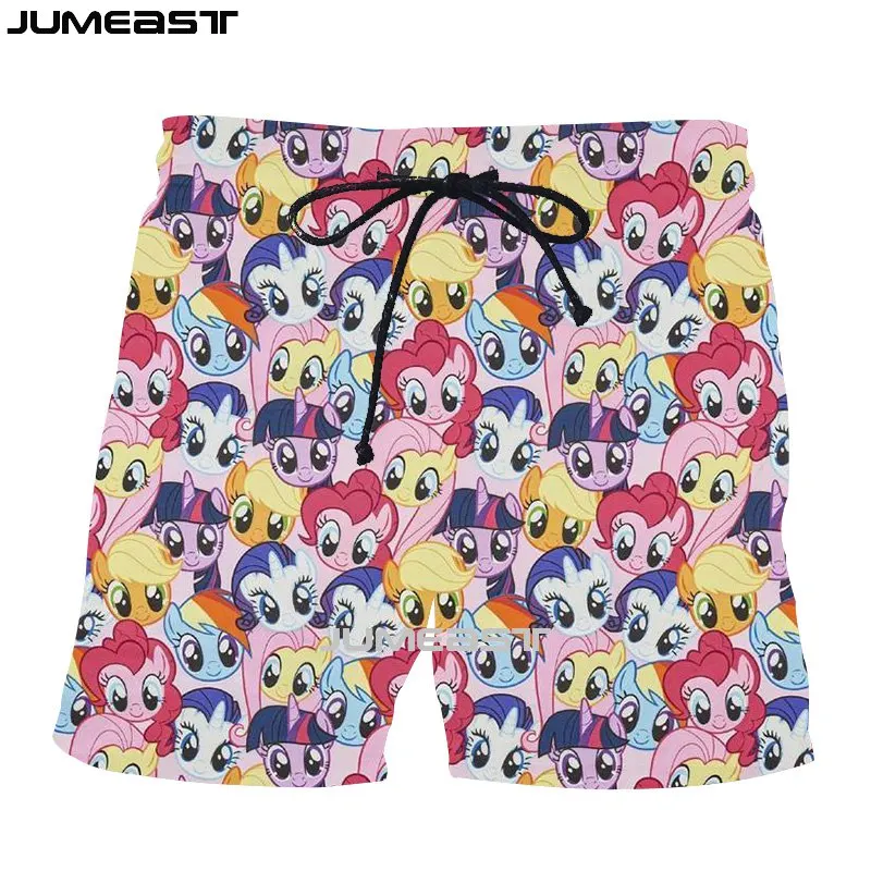 Jumeast Men Women 3D Cartoon Little Pony Oversized Streetwear Board Shorts Fashion Summer Beach Casual Sweatpants Short Pants