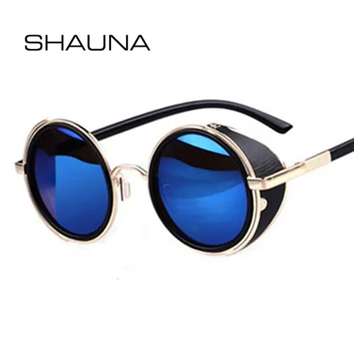 SHAUNA Vintage mujeres Steampunk revestimiento Retro hombres gafas de sol redondas marca diseñador Punk gafas de sol UV400