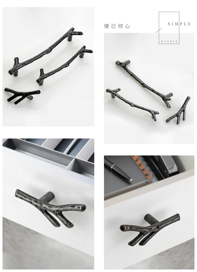 YUTOKO Knöpfe Tür Zieht Hardware Mode Baum Zweig Möbel Griff 96mm 128mm Schwarz Silber Bronze Küche Schrank Griffe – Detail 20
