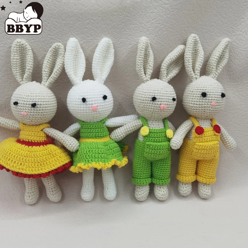 Handmade Knitted Crochet Stuffed Bunny Toys Soft Cotton Plush Rabbit Doll Mini kawaii Cuddle Doll for Newborn Early Educational
