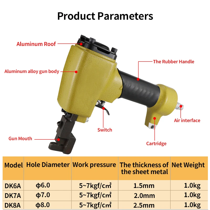 HIFESON Pneumatic Iron Sheet Punching Gun Punching Riveting Color Steel Shed Plate Punching Metal Sheet Punching DK6A/7A/8A