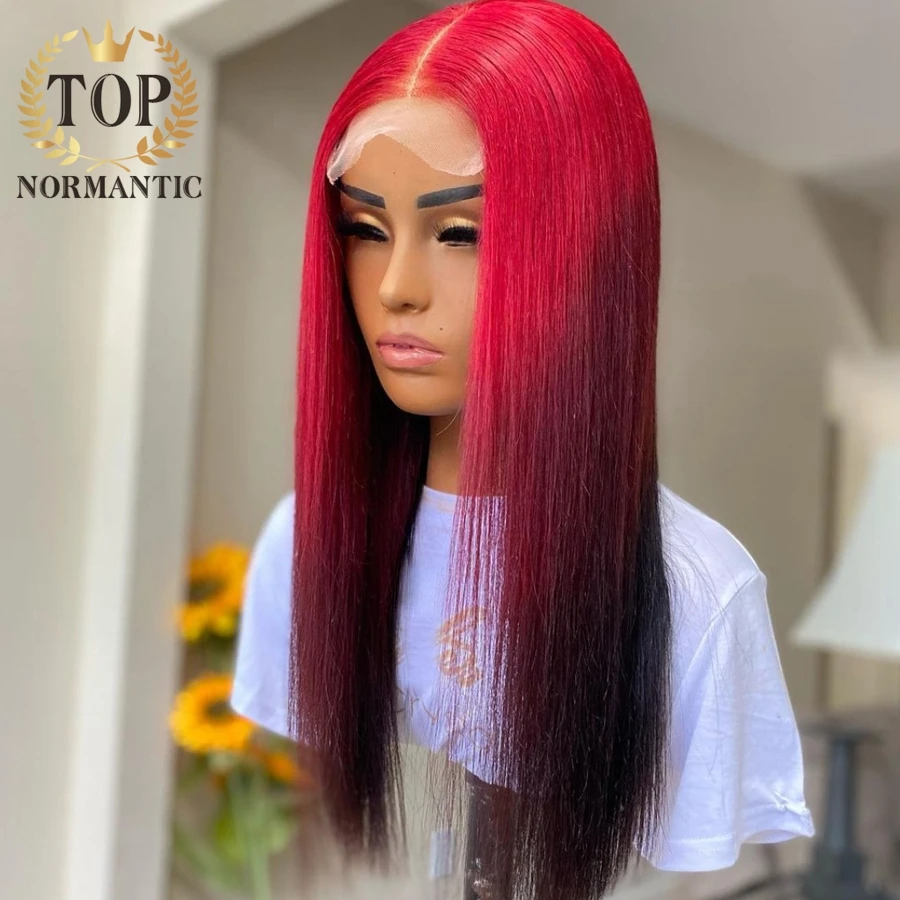 Topnormantic 4x4 Closure Wigs Preplucked Ombre Color Silky Straight 13x4 Lace Front Human Hair Wigs For Women with Baby Hair