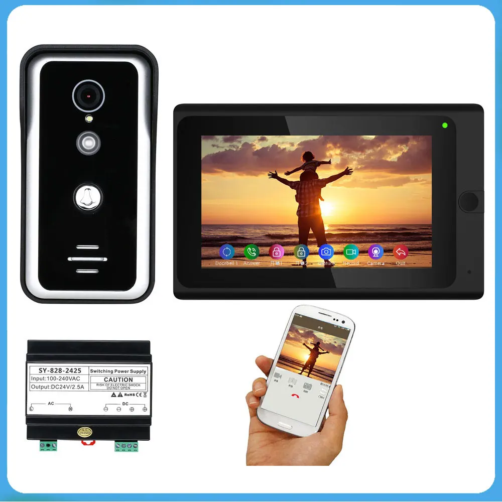 

7 Inch Wired WIFI BUS 2 Wire Video Door Phone Intercom Systems With HD 1000TVL Camera Night Vision Support Remote APP Unlocki