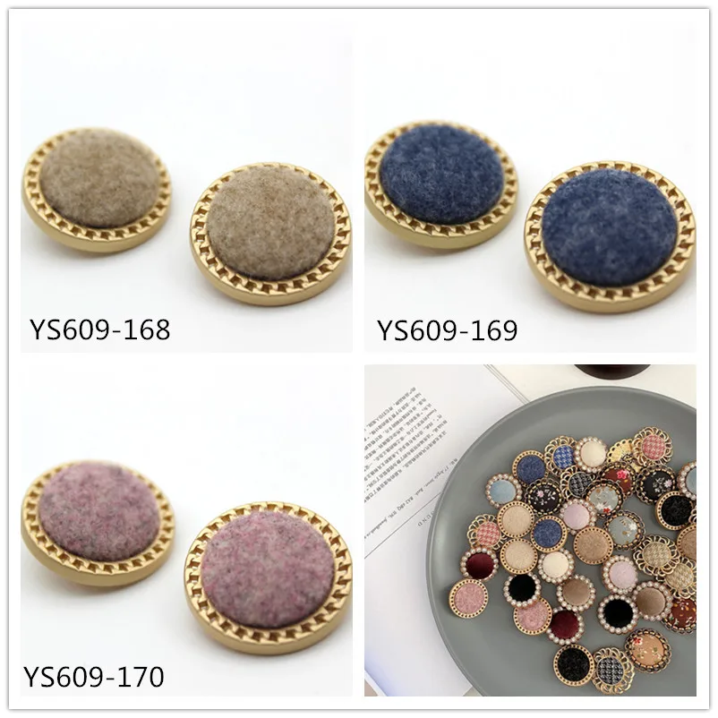 2pcs/lot Flocking Cloth Metal Button Retro Floral Wrapped Fabric Belt Drill Hair Rope Decoration Material DIY ClothingYS201015-4