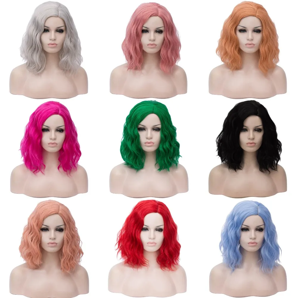 MSIWIGS Woman Green Wigs Short Curly Heat Resistant Synthetic Pink Blue Red Hair For Black White Women Cosplay Lolita Bob Wigs