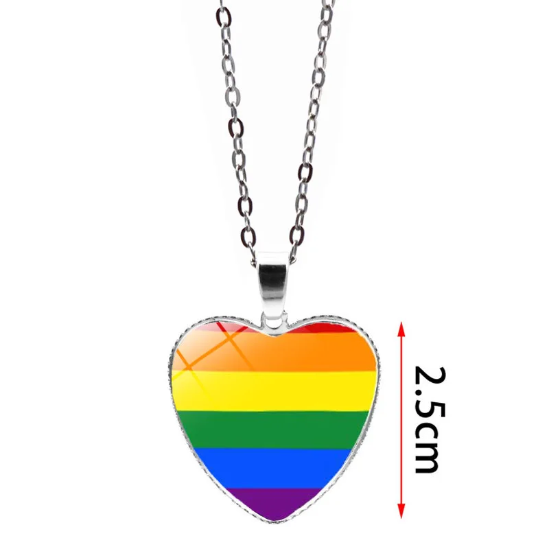 FIMAODZ Rainbow Flag Gay Pride Necklace Lesbian LGBT Pride Colorful Glass Cabochon Heart Pendant Fashion Jewelry