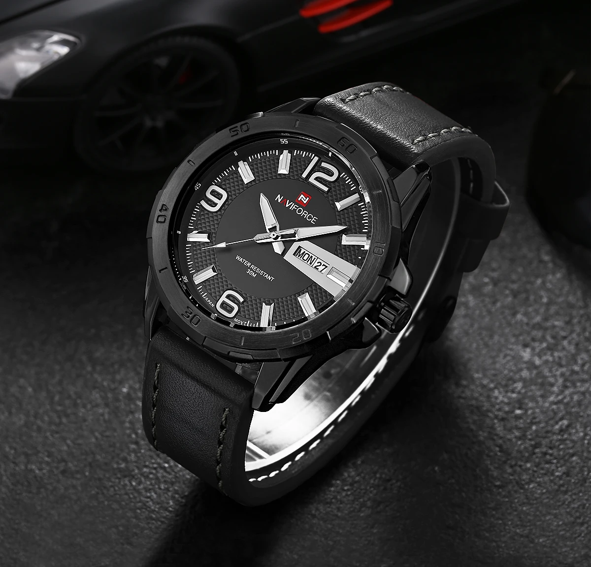 NAVIFORCE Brand Mens 30M Waterproof Sport Watch Men leather quartz watches auto date week Watches Clock military wristwatches