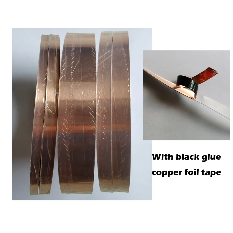 With Black Glue Single Sticky Adhesive Copper Foil Tape for EMI Masking, 4mm, 5mm, 6mm~20mm width