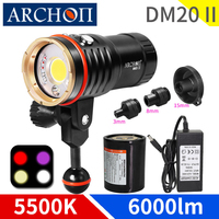 DM20 II 5200K 6000lm diving flashlight HD video spotlight Red UV fill light torch Underwater 100m dive lighting photoraphyt lamp