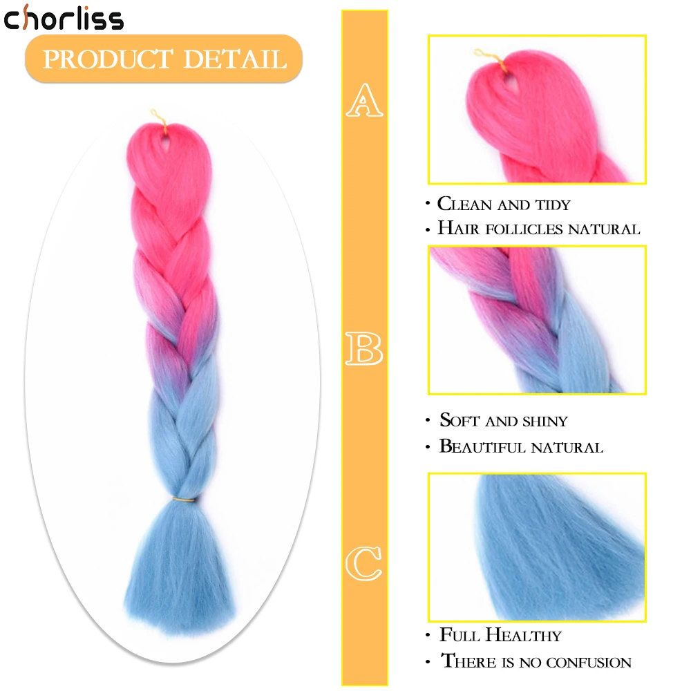 Chorliss 24 Inch Long Ombre Synthetic Braiding Kanekalon Hair Crochet Extensions Hair Box Braid Synthetic Braids Hair For Women