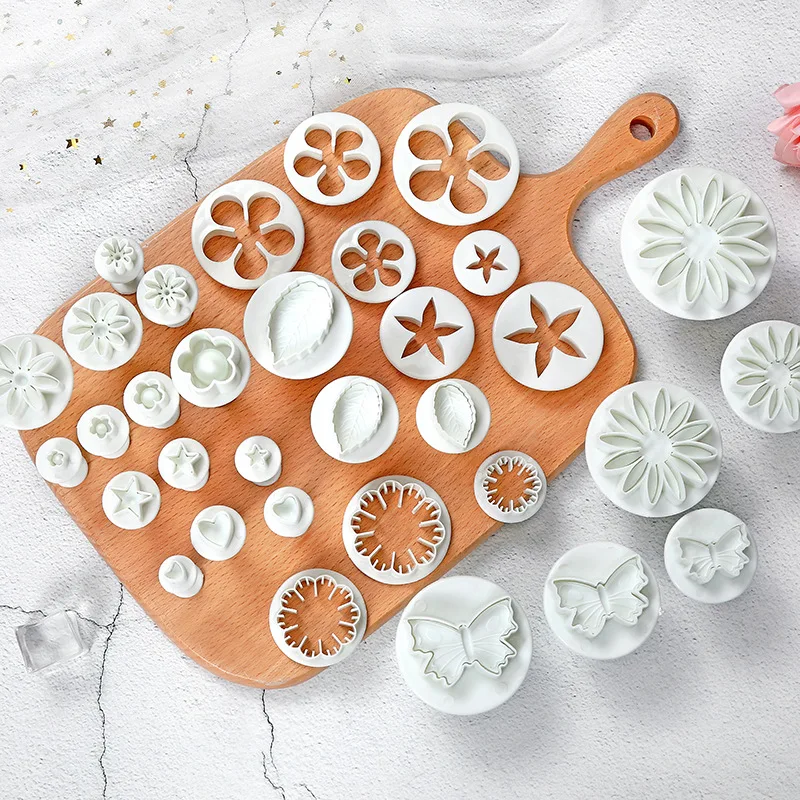 

33 Piece Fondant Cake Cookie Plunger Cutter Sugarcraft Flower Leaf Butterfly Heart Shape Decorating Mold DIY Tools