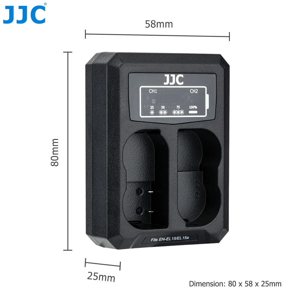 JJC USB Dual Battery Charger for Nikon EN-EL15 EN-EL15a EN-EL15b Battery on Camera Z7 Z6III D850 D810A D810 D800 Replaces MH-25A