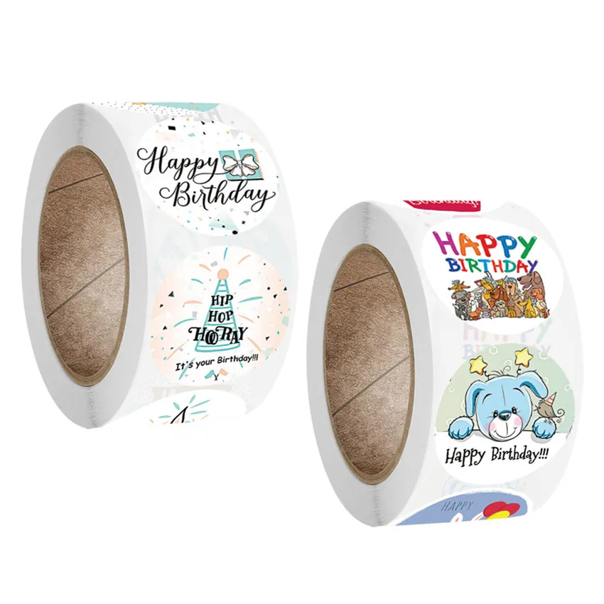 100-500pcs Cute Happy Birthday Stickers Birthday Gift Decoration Tag Sealing Label Kids toys Gift Package Scrapbooking Stickers