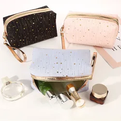 Golden Shiny Stars borsa cosmetica da donna Organizer per il trucco Kit da toilette da viaggio femminile borse portaoggetti con cerniera per custodie di bellezza per ragazze