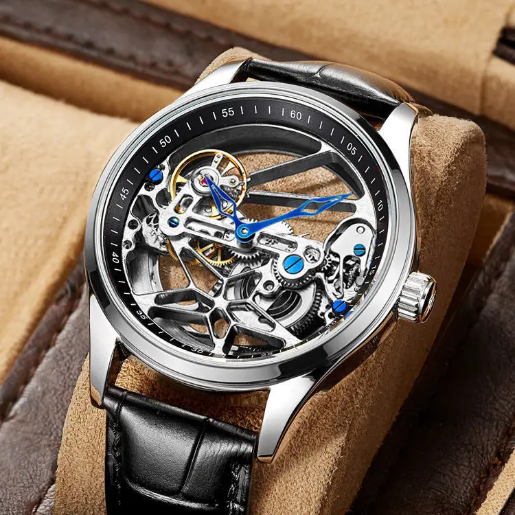 Montre mécanique à tourbillon évidé pour homme, automatique, édition limitée, ceinture de mode, bracelet en acier, montre-bracelet pour homme
