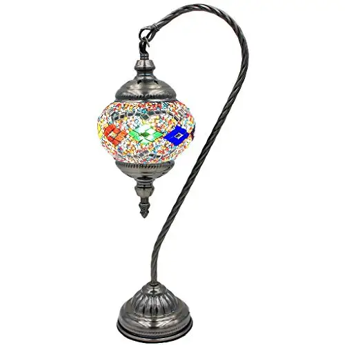 

Silver Fever Handcrafted Mosaic Turkish Lamp Moroccan Glass Table Desk Bedside Light Bronze Base with E12 Bulb (Neutural Wave la