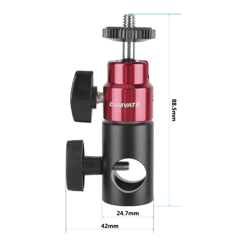 CAMVATE Ball Head Support + 16mm Light Stand Head Adapter (Red) With Double End 1/4\