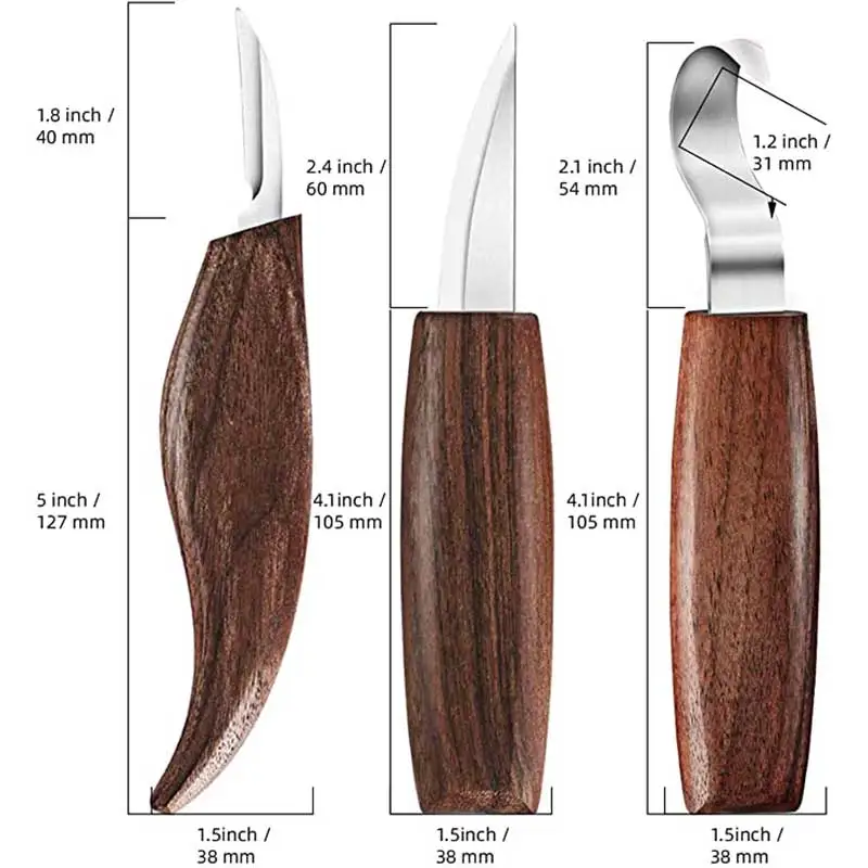 SIMILKY-Ensemble de couteaux en bois 5 en 1, comprend un couteau à crochet, un couteau à tailler, un couteau tatif, un aiguiseur