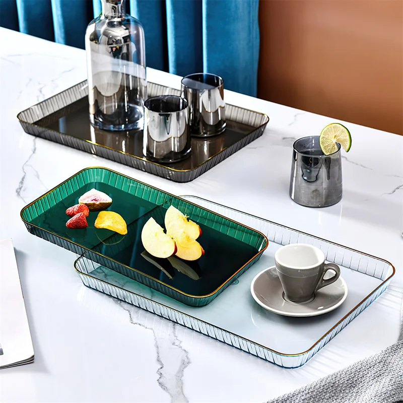 Nordic Phnom Penh Plastic Tray Transparent Rectangle Pallet Large Plate Tea Drink Grocery Storage Supplies Hotel Service Tray