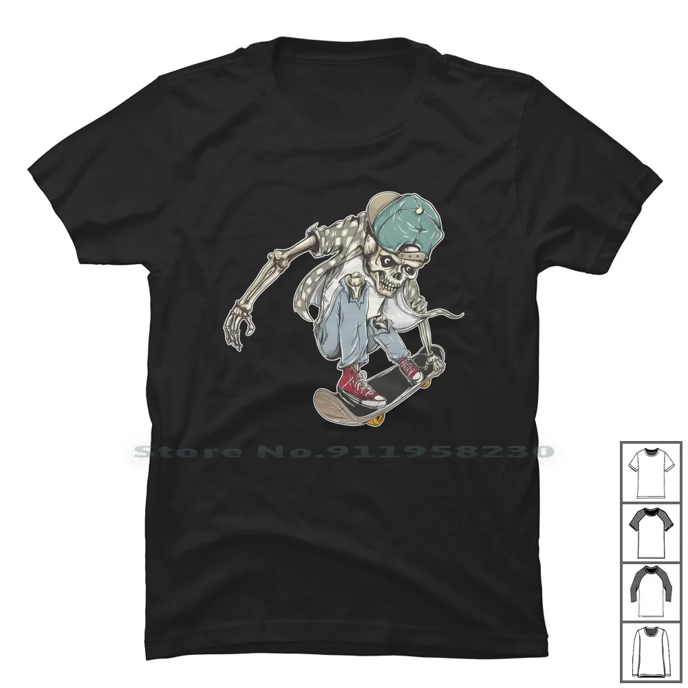 Skater Skull T Shirt 100% Cotton Pop Culture Culture Travel Skater Comics Skull Skate Ture Skat Ping Geek Ska