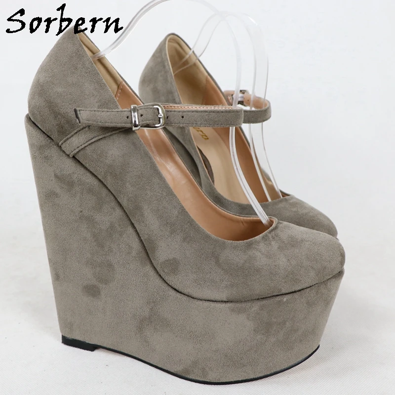 Sorbern Grau Mary Janes Frauen Pumpen Keile Plattform Schuhe Schmale Sohle Super High Heels Kleid Schuhe Runde Zehen Nach Farben