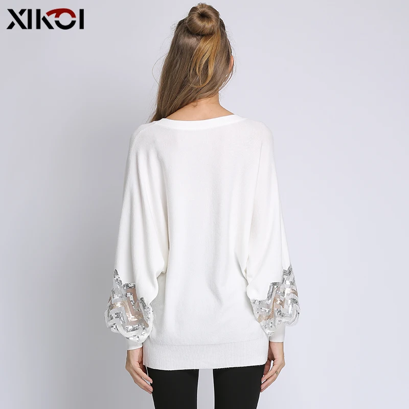 XIKOI Sweater Women Autumn Winter New Solid Color Base Sweater Long Sleeve O Neck Fashion Loose Puff Sleeve Sweater Female Tops