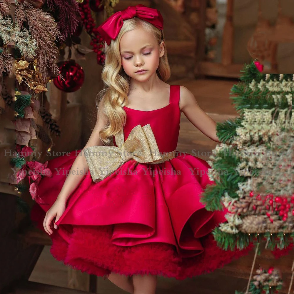 Yipeisha-vestidos de fiesta para niños, para cumpleaños, Navidad, vestido de primera comunión, Puff, Princesa, desfile, vestido de niña de flores, lazo dorado