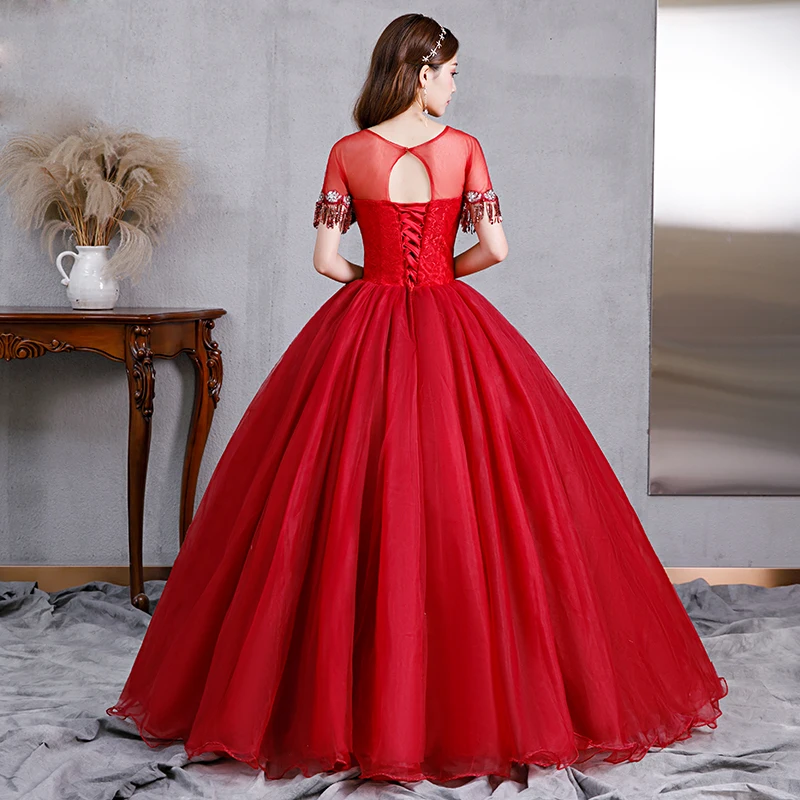 Vestidos Elegantes De tul rojo vino para quinceañera, vestido largo para baile De máscaras, apliques De 15 años, vestido De fiesta con cuentas, 2022