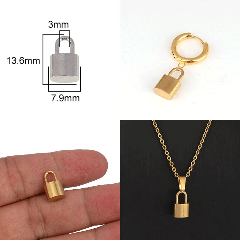 5pcs Stainless Steel Charms PadLock Charms Pendant Silver Gold Color Lock Pendants Making For DIY Jewelry Handmade Accessories