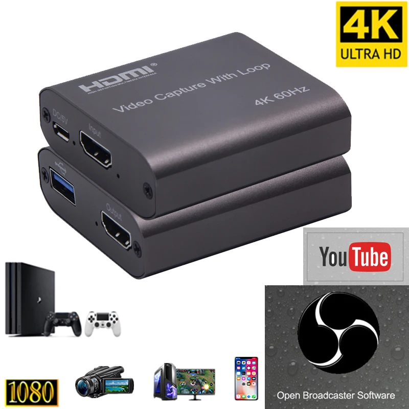 

HDMI Video Capture Card HD 1080P 4K 60Hz HDMI To USB 3.0 Video Capture Board Game Record Live Streaming Broadcast Local Loop Out