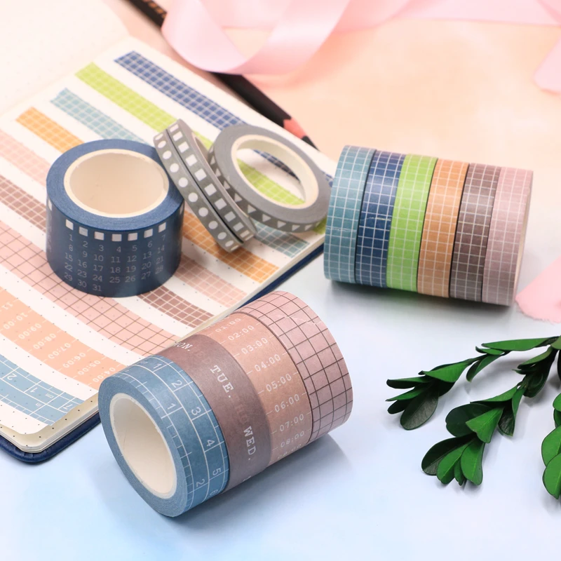 Cute Grid Calendar Washi Tape Set Kawaii Scrapbooking Tool Adhesive Masking Tape Photo Album Diy Decorative Tape Stationery