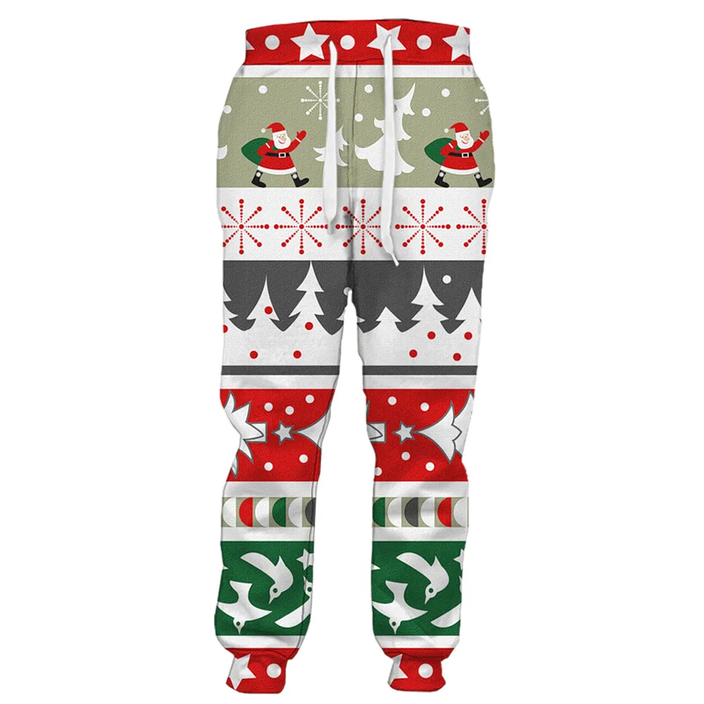 HX Christmas Pants 3D Graphics Cartoon Santa Snowflake Pockets Pants Casual Trousers Harajuku Sweatpants Women Men Clothing