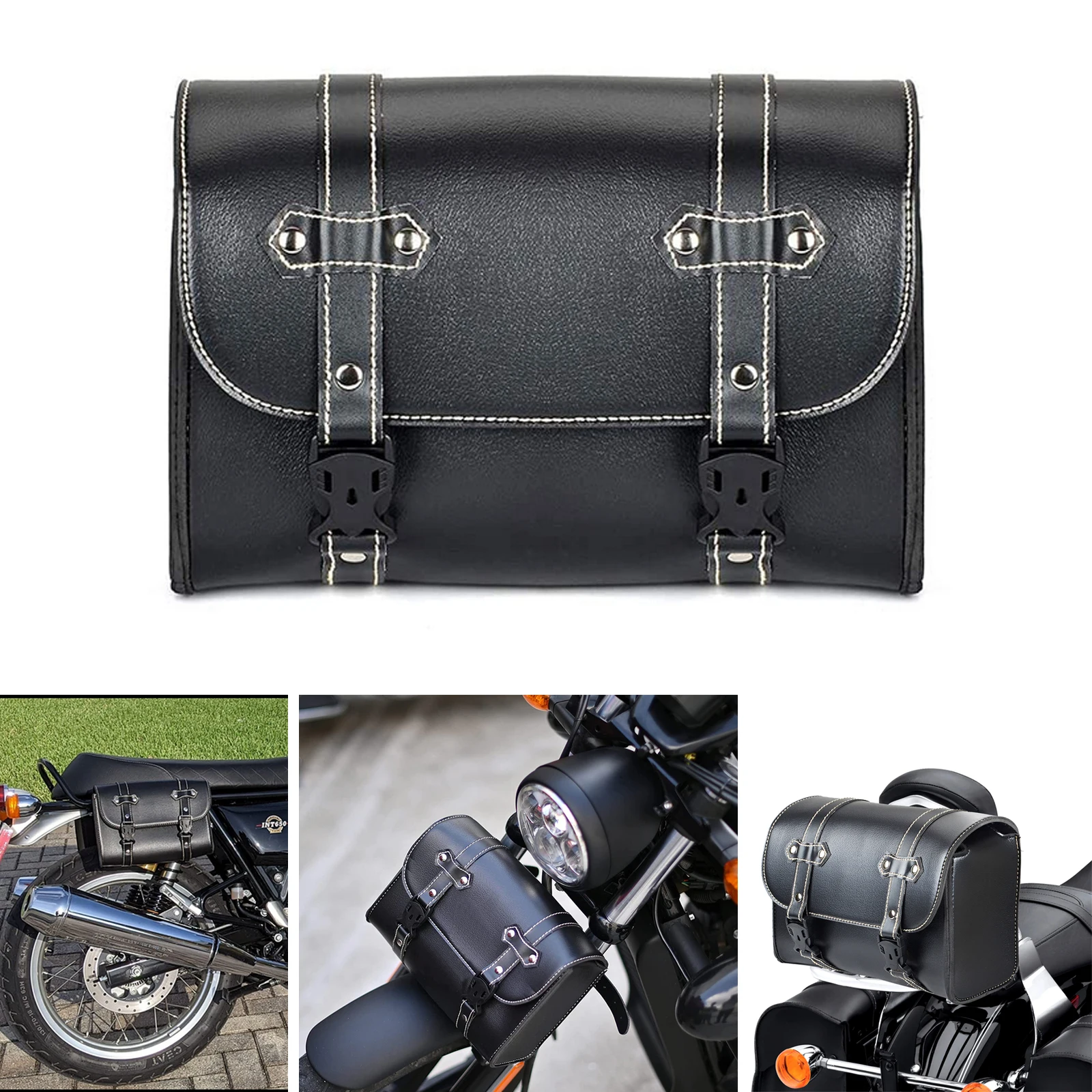 

Universal Motorcycle Fork Tool Bag Leather Saddlebags Handlebar Bag Sissy Bar Storage for Harley Suzuki Honda Yamaha