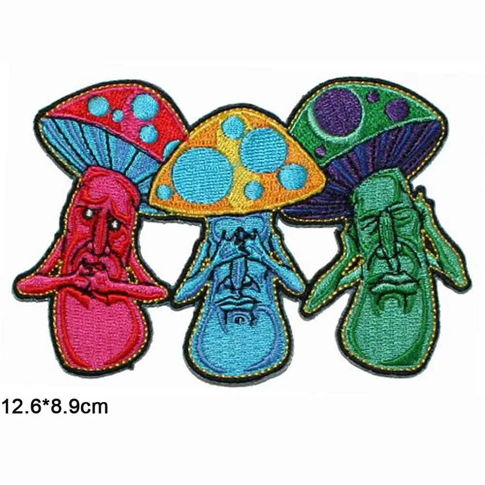 Mushroom No Evil Hippie Death Grim Reapers  Wholesale Iron on Embroidered Cloth Clothes Patch For Clothing Girls Boys