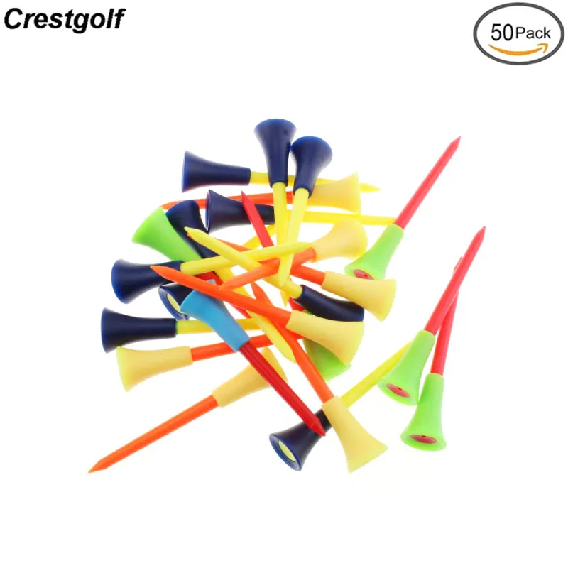 Crestgolf 83mm/70mm/54mm Multi Color Plastic Golf Tees Durable Rubber Cushion Top Golf Tee Golf Accessories 50pcs/Pack