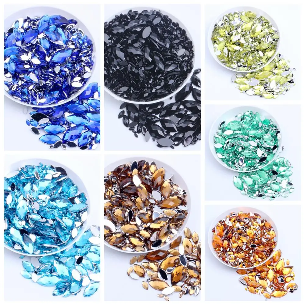 

7x15mm 50pcs Many Colors Acrylic Rhinestones Flat Back Marquise Earth Facets Glue On Beads DIY Crafts Scrapbooking Decorations