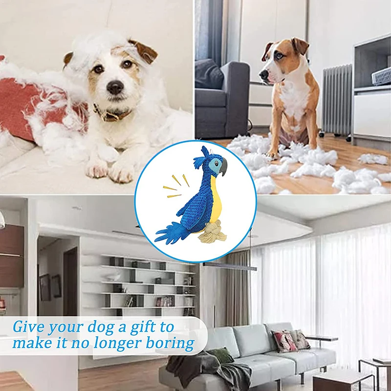 Benepaw Plush Dog Toys Interactive Squeaky Durable Stuffed Cotton Rope Pet Puppy Toys Teeth Cleaning Embroidery Parrot