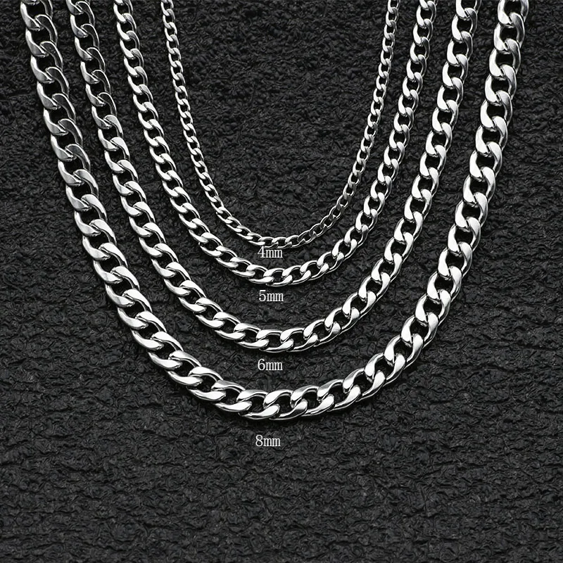 3-11mm Men's Curb Chain Necklace Silver Color Stainless Steel Curb Cuban Link Long Chain for Unisex Men Punk Classic Jewelry