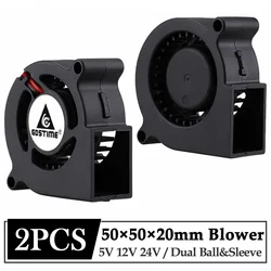 2 Pcs Gdstime 5020 Blower 24V 12V 5V Dual Ball Centrifugal Turbine Fan 50mm 2 Pin Cooling Cooler Fan 50x20MM Turbo Radiator Fan