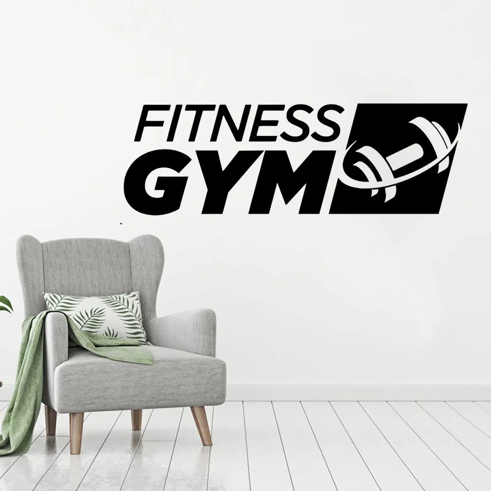 

Fitness Gym Logo Wall Decal Sports Dumbbell Vinyl Interior Decoration Sticker Art Decor Mural Removable Wall Poster