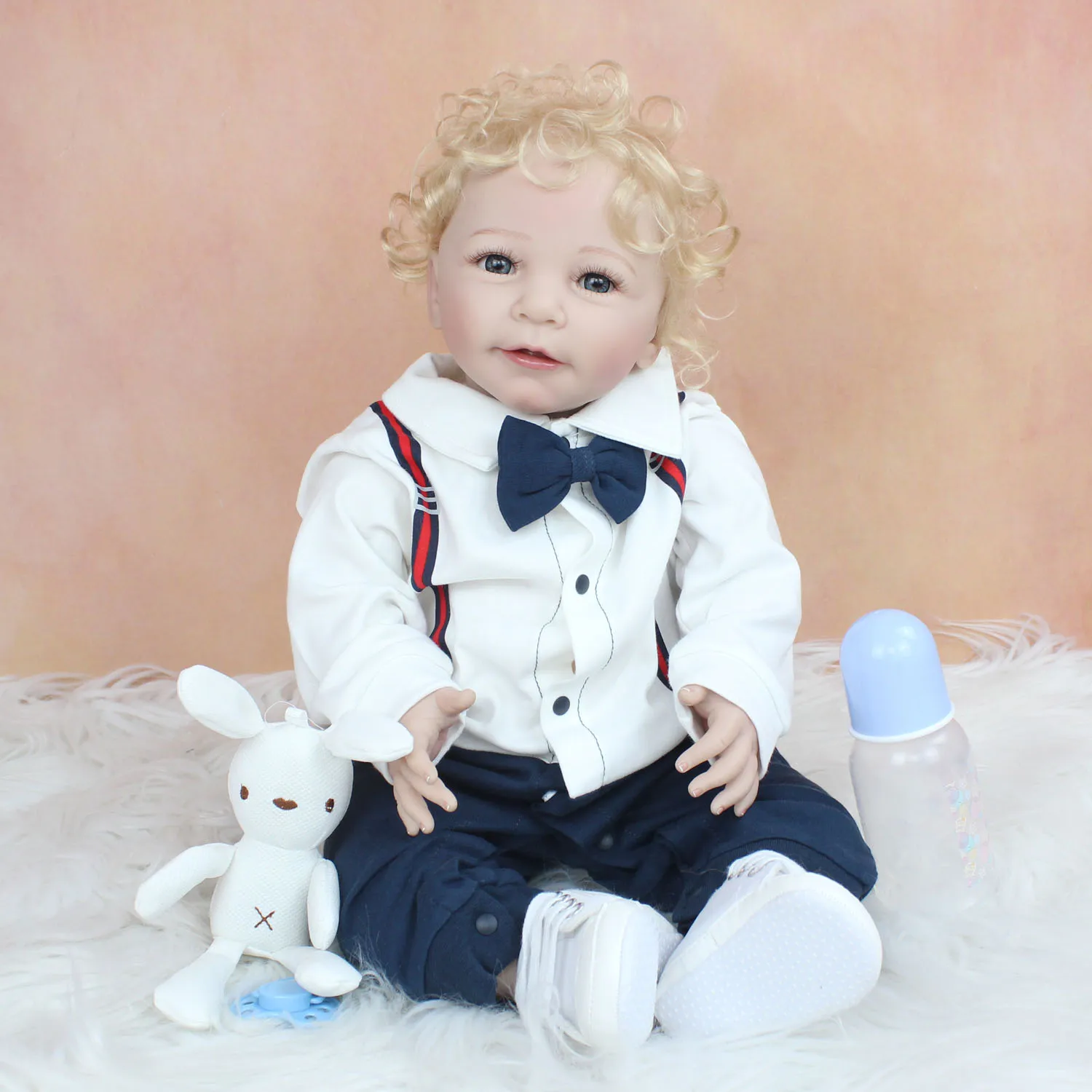 

55 CM Soft Silicone Baby Reborn Boy Doll Toy For Girl Cloth Body Realistic Handmade 22 Inch Blonde Hair Toddler Bebe Lifelike