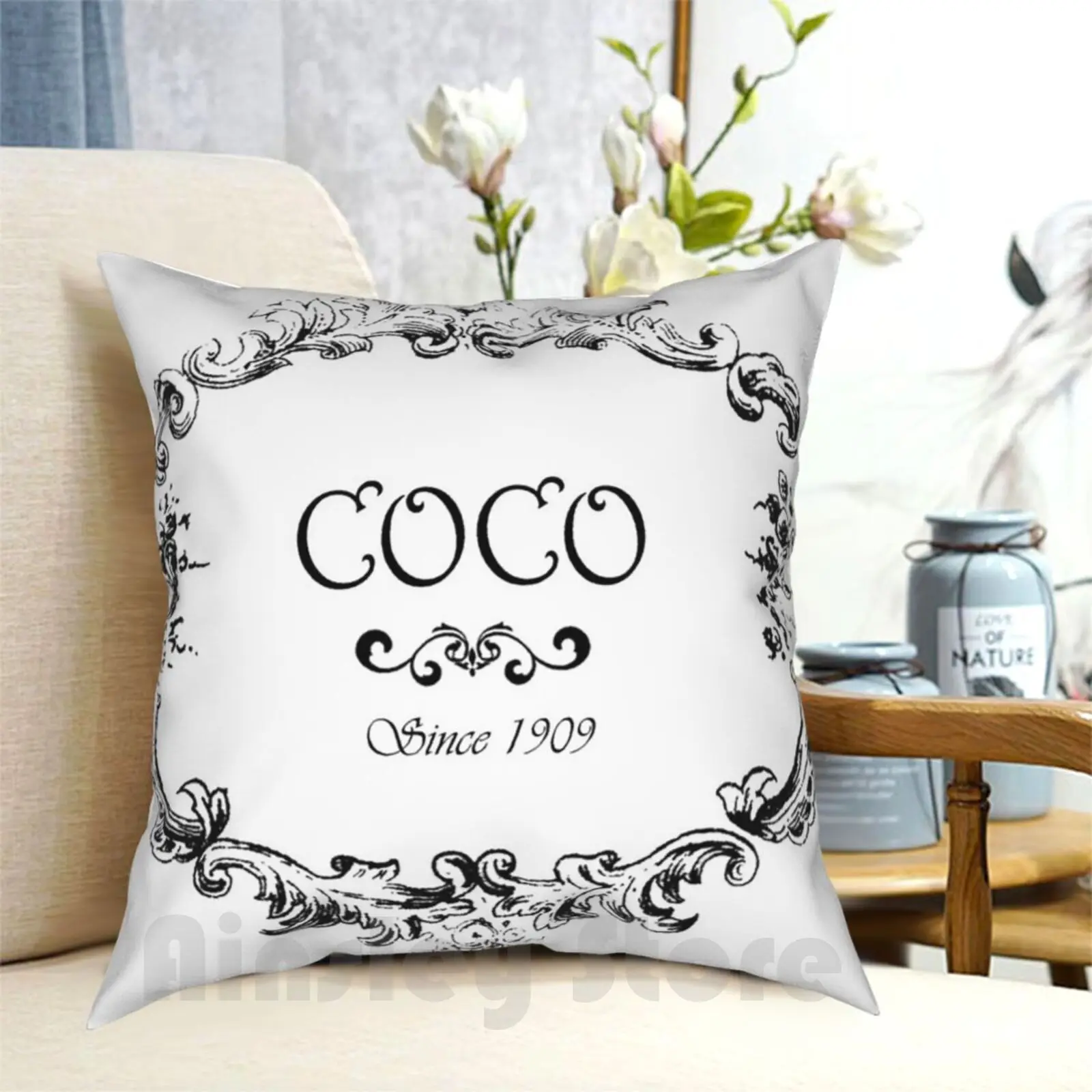 Coco Logo Vintage Old Style Pillow Case Printed Home Soft DIY Pillow cover Coco Logo Fashion Pink Turquoise Purple Star