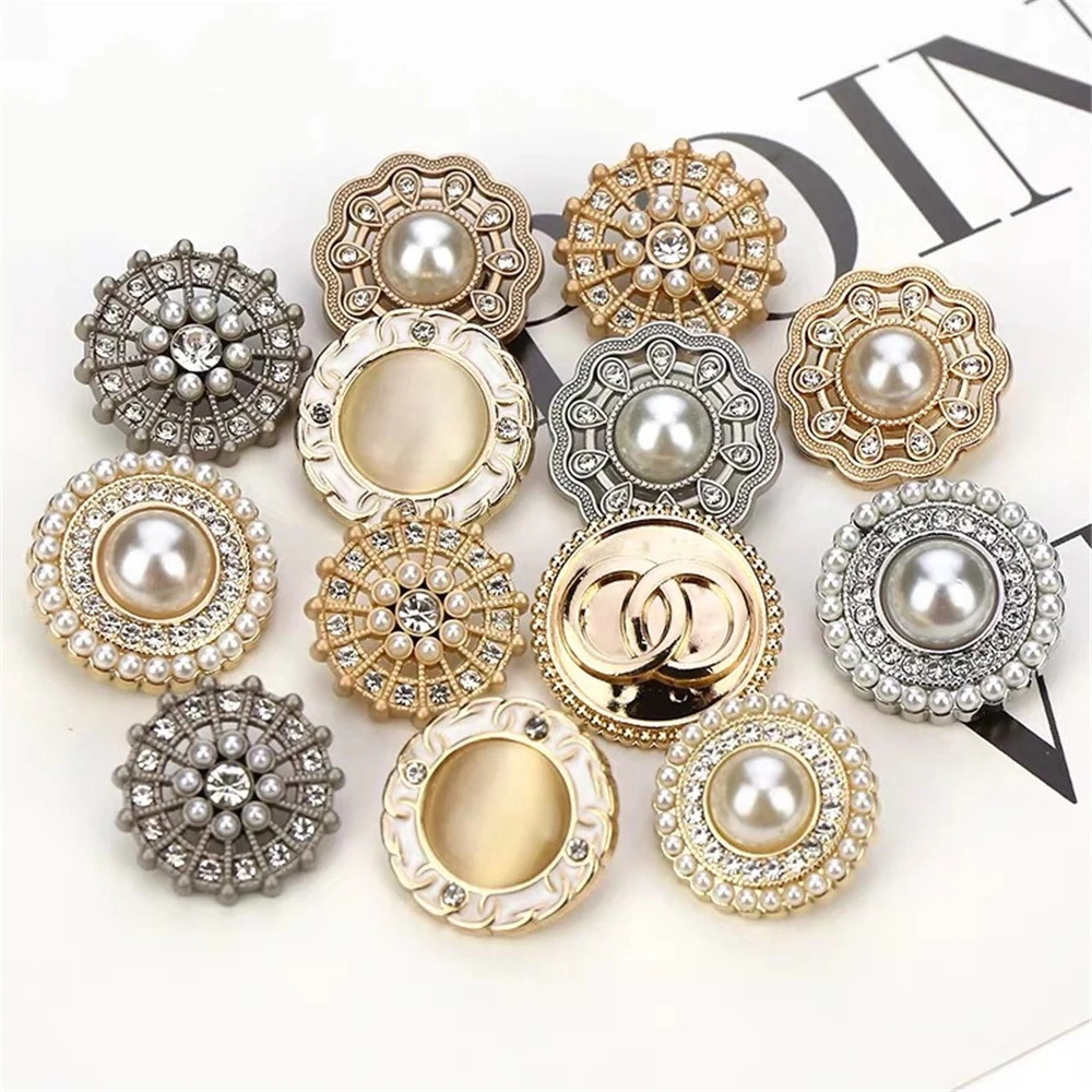 10pcs/lot Super Beautiful Diamond Pearl Buttons for Sewing Clothing Decoration Accessories Gold Silver Rhinestone Shirt Buttons