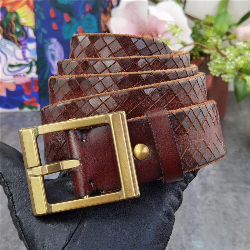 Designer Belt Carving Men Leather Belt Luxury  Thick Men Belt Genuine Leather Ceinture Brass Belt Buckle Men's Belt MBT0599