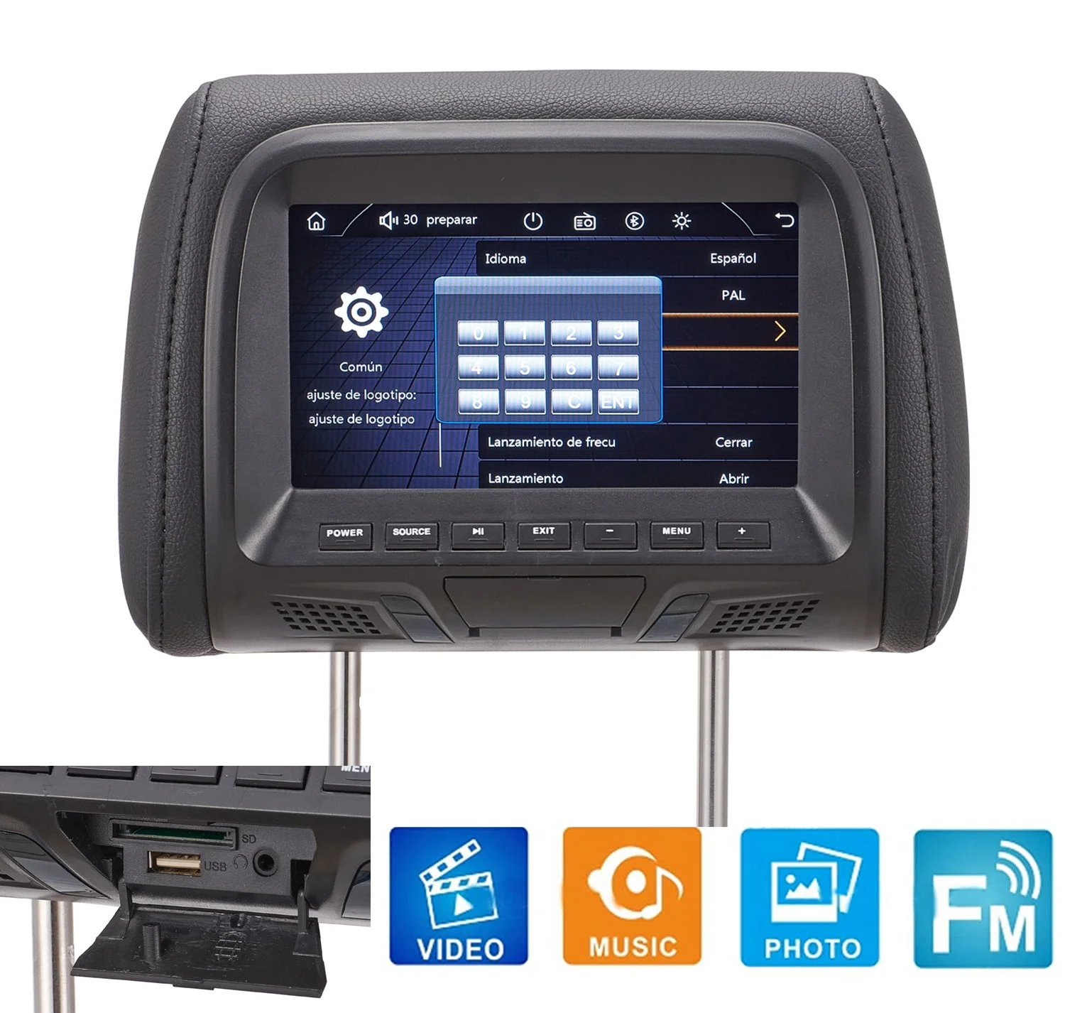 7 INCH LCD Screen Car Headrest Monitor Video Player with MP5(USB/SD Port) IR FM Phone Link Touchscreen