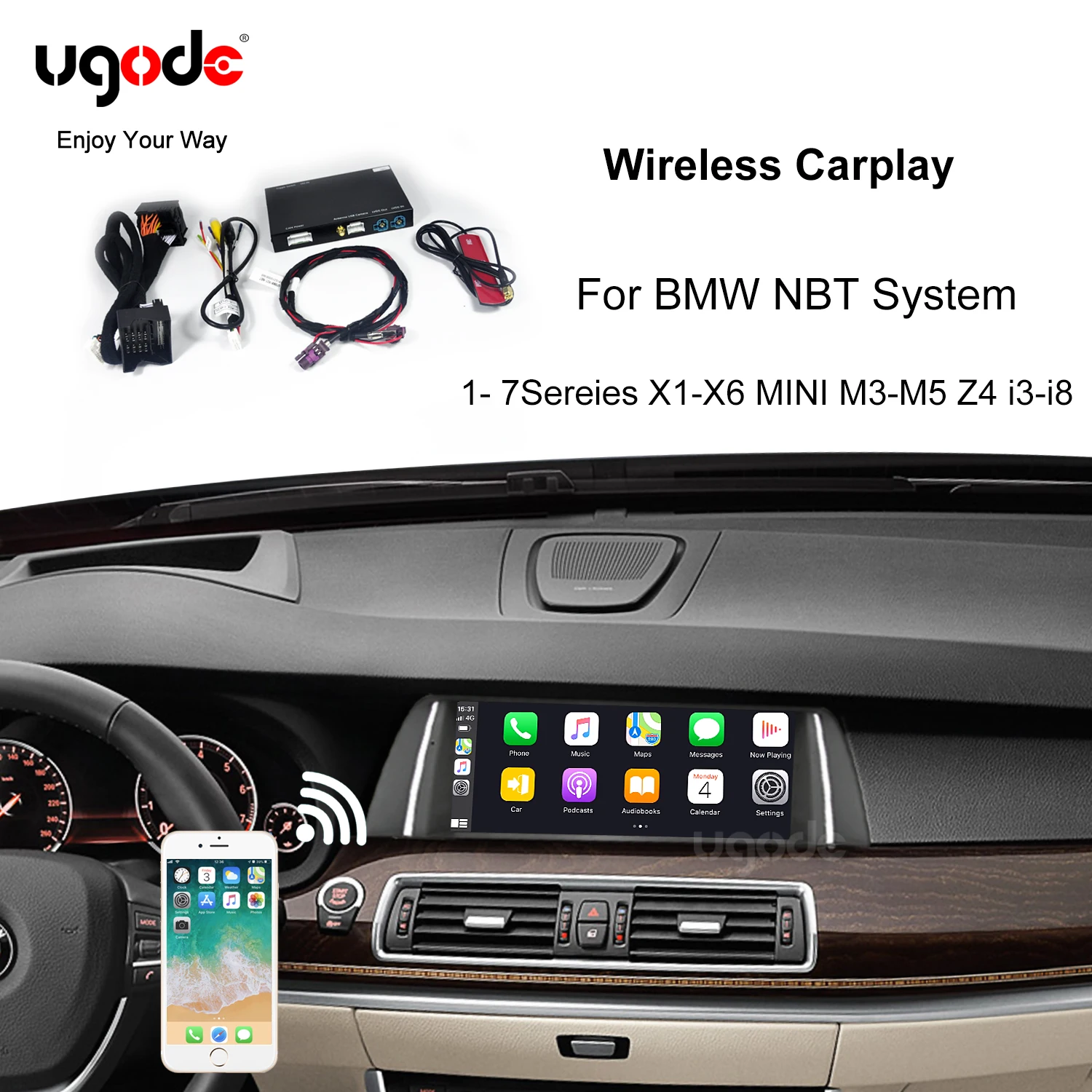 Ugode Wireless Carplay Inerface Box Android Auto for BMW F20 F23 F30  F80 F83 F10 X1 F48 X3 F25 X4 X5 F15 X6 M3 M4 M5 F01  NBT