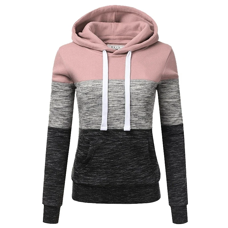 Autumn and winter women's long sleeved hoodie, pullover hoodie, casual sportswear, patchwork color striped hoodie, top