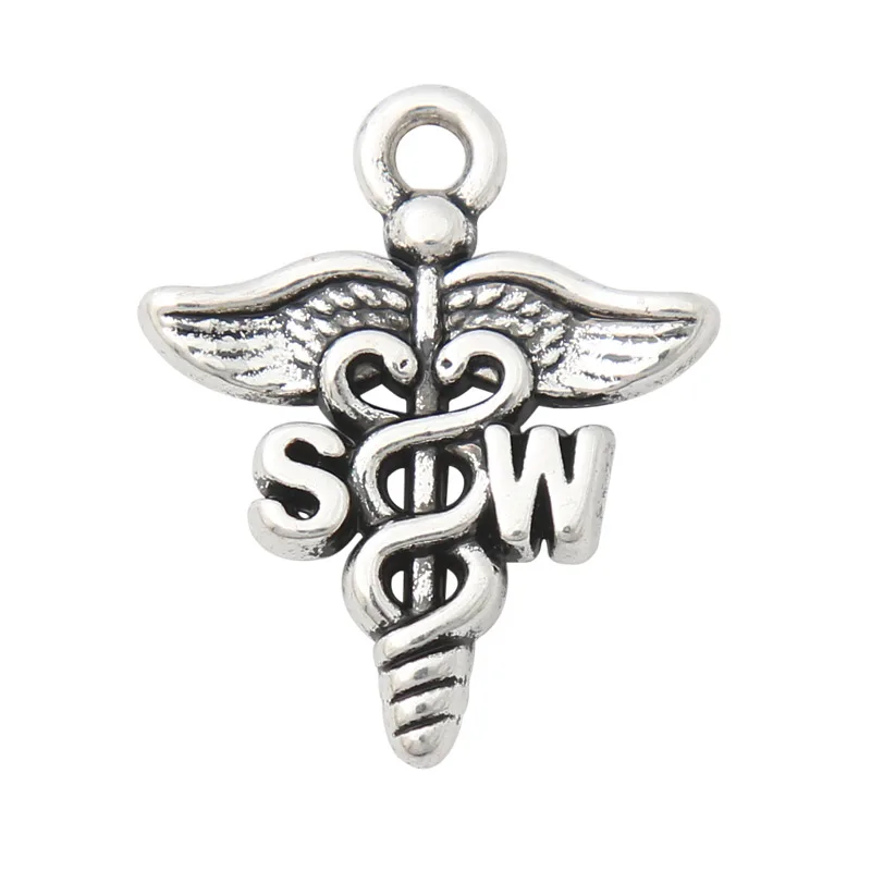 

RAINXTAR Fashion Vintage Medical SW Charms Alloy Caduceus Symbol Charms 19*23mm 50pcs AAC1975